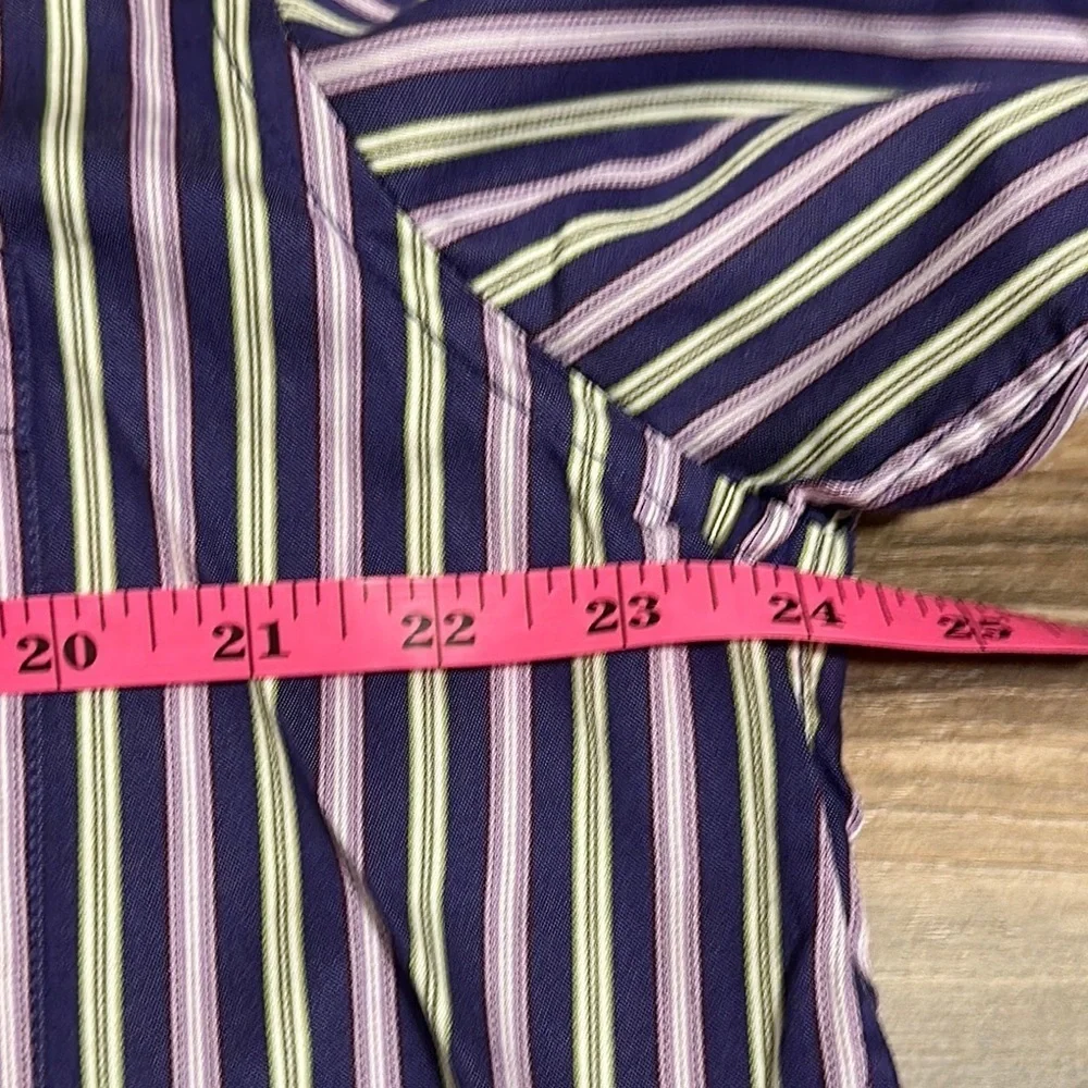 Bugatchi Uomo Shirt Mens L Purple Green White Striped Button Down Flip Cuff